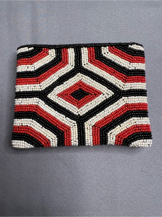 Handbags - Hand-Beaded Coin Purse | Red Black Cream Geometric | Vintage Boho